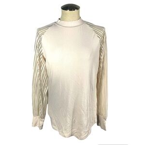 Liam & Co. Tan Turtleneck Blouse with Sheer Stripe Detailed Sleeve Size Large